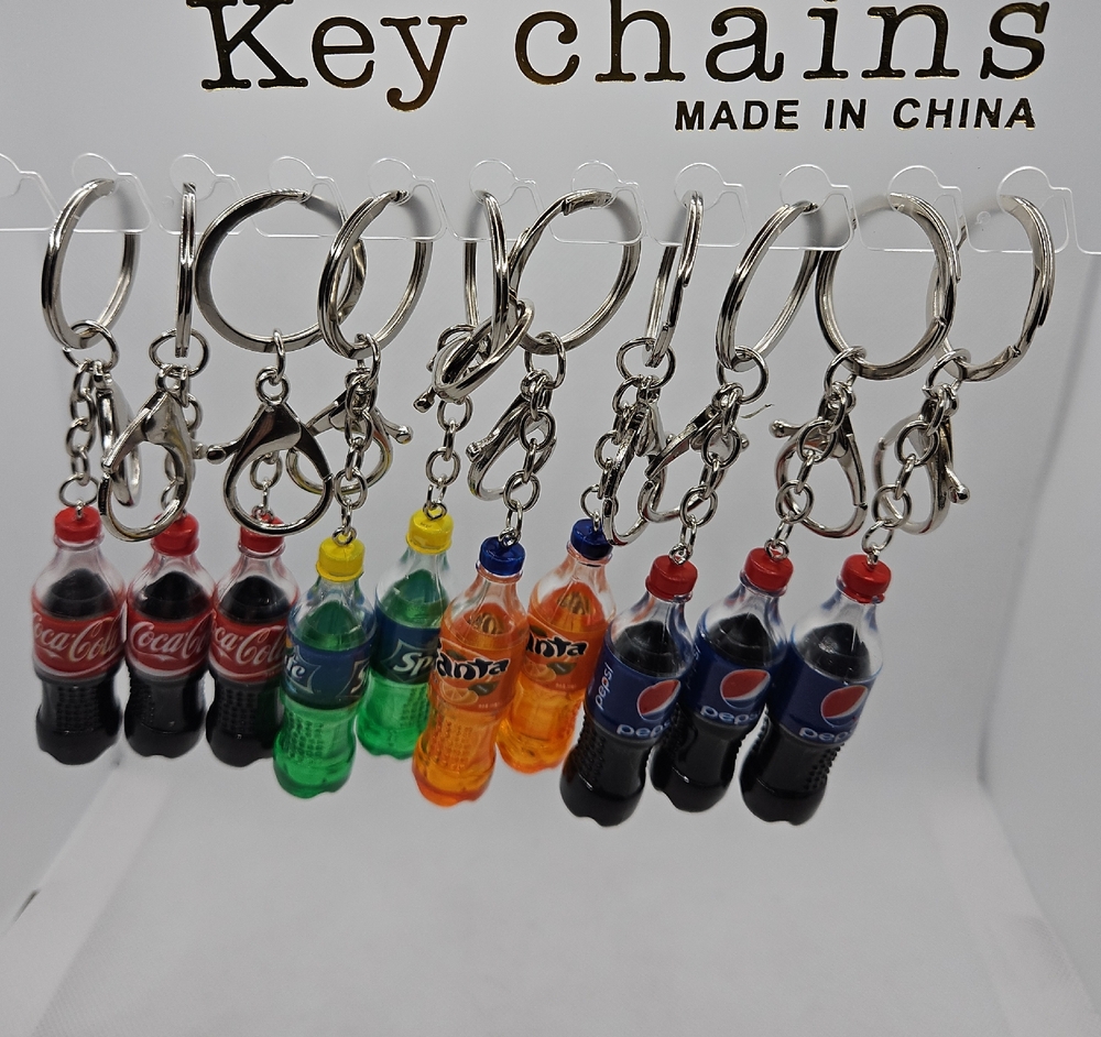 Mini Soda Bottle Keychains - Set Of 10